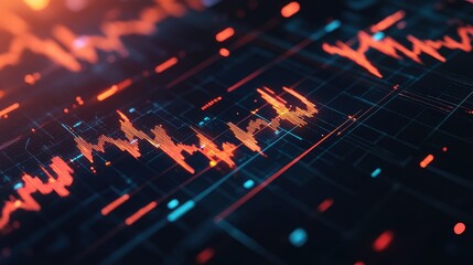 Poster - A close-up of a financial chart with market trends, highlighted by an orange pen pointing to key data, symbolizing market analysis