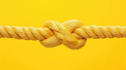Aufkleber - A close-up of two knots in a yellow rope, placed against a bright yellow backdrop, emphasizing their strength and detail