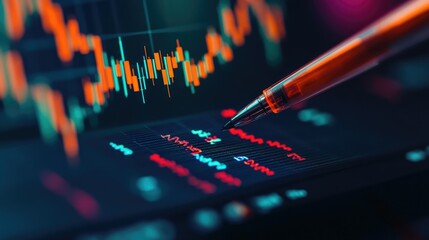 Aufkleber - A close-up view of a financial chart with colorful market data, marked with an orange pen to highlight key trends and analysis points