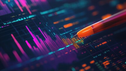 Aufkleber - A close-up view of a financial chart with colorful market data, marked with an orange pen to highlight key trends and analysis points