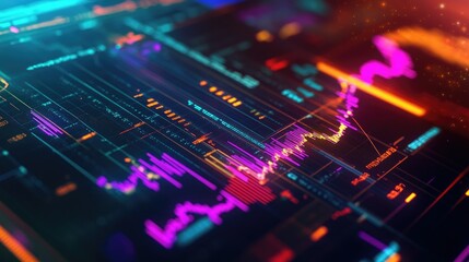 Aufkleber - A close-up view of a financial chart with colorful market data, marked with an orange pen to highlight key trends and analysis points