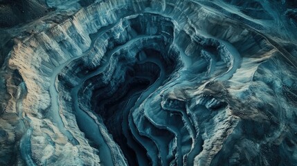 Poster - A detailed aerial view of a large open-pit coal mine, capturing the layers of excavation and the immense scale of the site