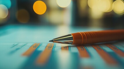 Poster - A detailed close-up of a financial chart with an orange pen, focusing on market data and analysis, symbolizing business insights