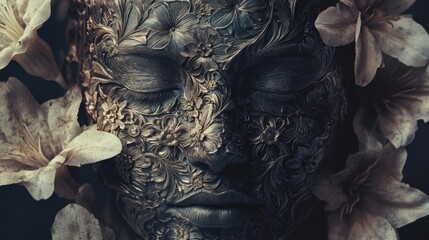 Poster - A face adorned with intricate, mesmerizing floral patterns, creating a mysterious and alluring aura that draws the viewer in