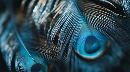 Poster - Colorful peacock feathers showcase intricate patterns in sunlight