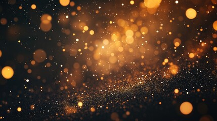 Poster - A shimmering black background with golden sparkles and a rectangular frame, ideal for elegant invitations or presentations