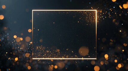 Aufkleber - A shimmering black surface with golden sparkles, framed elegantly with a rectangular border for refined invitations and presentations