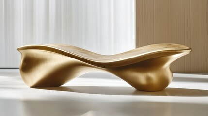 Poster - A sleek gold bench with smooth, curving lines, reflecting elegance and modern sophistication in a minimalist design