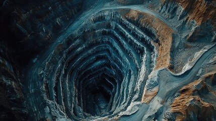 Poster - An aerial shot of a massive open-pit coal mine, highlighting the layers of excavation and the complexity of the mining process