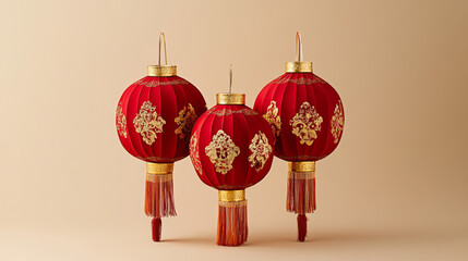 Wall Mural - Chinese festival red lanterns, traditional decoration for asian New Year celebration. Vector cartoon icons set of oriental paper lamps with gold ornament and tassels from China