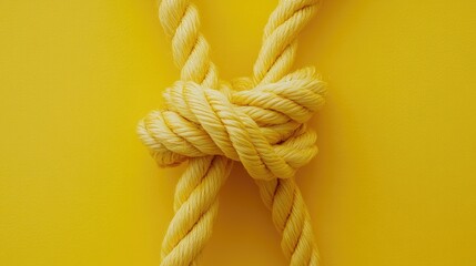 Aufkleber - Two yellow rope knots tied tightly, contrasting against a bright yellow background, showcasing texture and craftsmanship