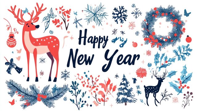 Big Christmas and New Year elements vector graphics