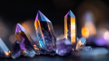 Poster - vibrant amethyst crystals sparkling in soft light create an enchanting display of natural beauty and