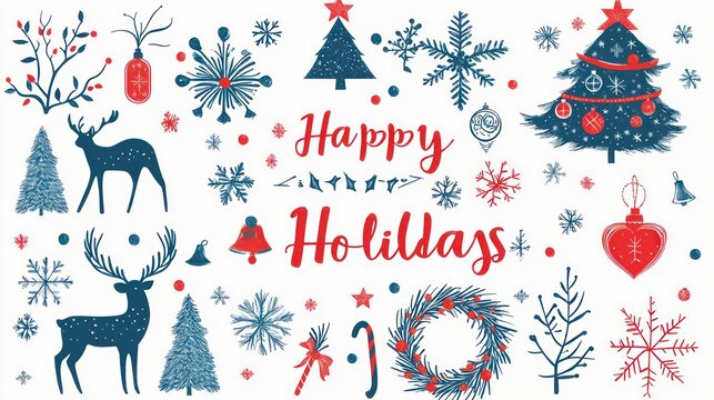 Big Christmas and New Year elements vector graphics