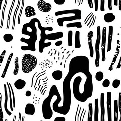 Poster - Unique abstract patterns in black and white showcasing various shapes and lines created on a plain background