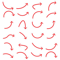 Poster - Set of vector curved arrows hand drawn. Sketch doodle style. Collection of pointers. Curved arrows set for business plan, presentation and education. Sign, Symbol, Hand drawn arrow collection
