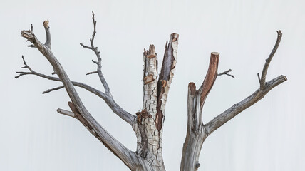 Wall Mural - Dead Tree Branches with Cracked Bark Isolated on White Background - Dry Twigs, Dried Branches, Nature Decay, Cracked Bark, Tree Remains, Autumn Foliage, Lifeless Vegetation, Bleak Natural Texture