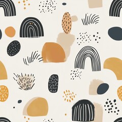 Poster - colorful abstract patterns featuring shapes and lines in warm hues creating a vibrant modern design