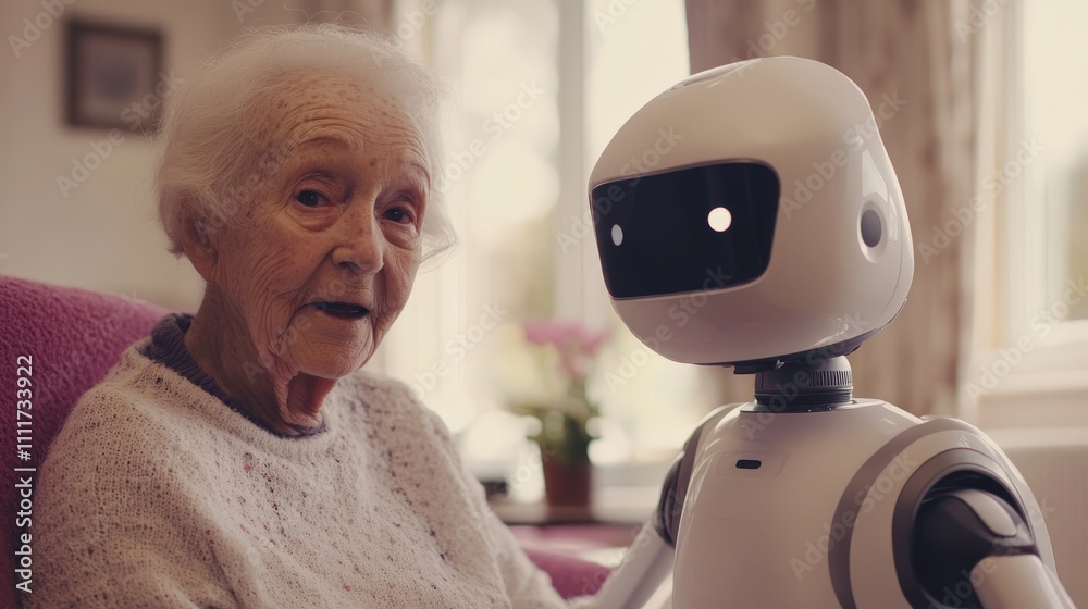AI healthcare robot assisting elderly patients in a care home Stock ...