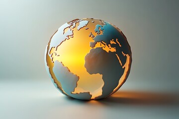 Illuminated 3D model of the Earth, global map, continents, simple design, modern art