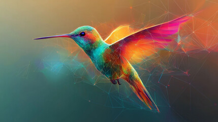 Poster - Abstract colibri polygonal, geometry triangle. Light connection structure. Low poly vector background. Connection structure