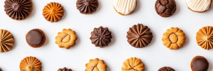 Aufkleber - An elegant arrangement of diverse cookies and sweets on a clean white background, inviting creativity and personalization in the blank area. Generative AI