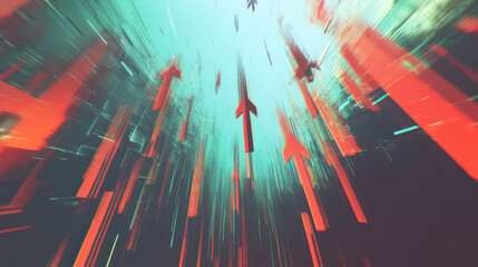 Poster - Vector distorted glitch concept. Tv distortion 3D effect stereoscopic, anaglyph arrow up.