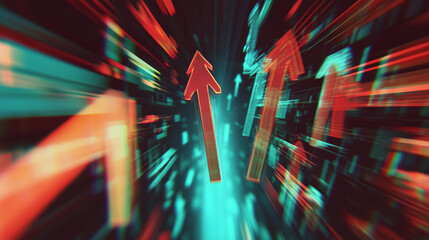 Poster - Vector distorted glitch concept. Tv distortion 3D effect stereoscopic, anaglyph arrow up.