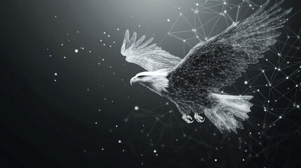 Poster - Grey eagle with polygon line on abstract background. Polygonal space low poly with connecting dots and lines. Connection structure. Vector science background.
