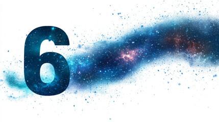 Poster - Abstract mash line and point number six on white background with an inscription. Starry sky or space, consisting of stars and the universe. Vector digit 6 illustration