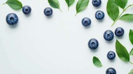 Poster - fresh blueberries and green leaves arranged on a clean background for a healthy lifestyle display