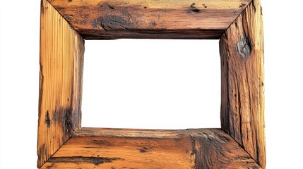 Poster - A classic square pine frame with a polished surface and natural imperfections, hovering over a transparent background.