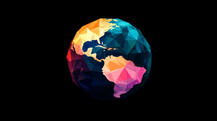 Poster - Abstract mash line and point of Globe origami on black background with an inscription. Polygonal image of Planet Earth with distruction effect. Vector world illustration. Glitch title.