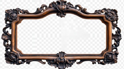 Poster - A decorative pine frame with carved edges and a rich finish, isolated on a transparent background for sophisticated designs.