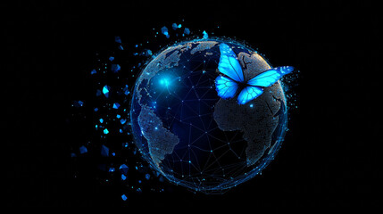 Aufkleber - digital butterfly launching out from technology globe earth. abstract technology innovation concept.