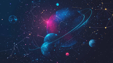 Wall Mural - Abstract image of mouse pointer hand in the form of a starry sky or space, consisting of points, lines, and shapes in the form of planets, stars and the universe. Vector low poly RGB Color mode