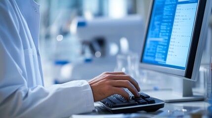 Poster - laboratory technician working at computer in modern lab environment