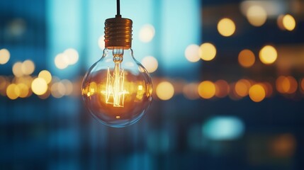 Poster - bright bulb illuminating an evening setting with blurred background lights