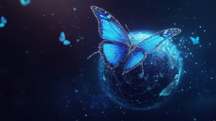 Aufkleber - digital butterfly launching out from technology globe earth. abstract technology innovation concept.