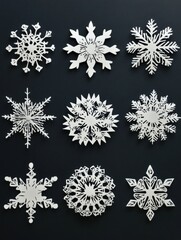 Aufkleber - Intricately designed handcrafted paper snowflakes fill the space with creativity, awaiting a personal touch or message for winter festivities. Generative AI