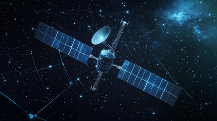 Poster - 3d satellites polygonal art illustration. wireless satellite technology, communication or network co