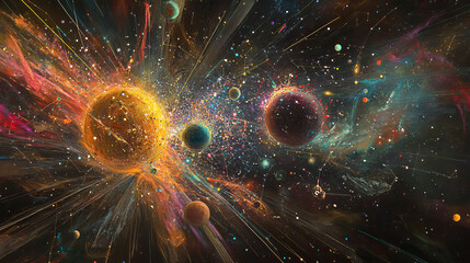 Poster - abstract image of hacker activity in the form of a starry sky or space, consisting of points, lines,