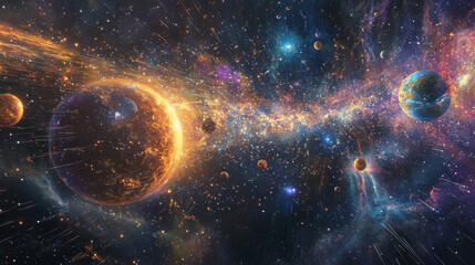 Poster - abstract image of hacker activity in the form of a starry sky or space, consisting of points, lines,