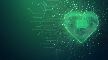 Poster - AI semiconductor or chip with thin line circuit on technology background. Blue green tech bg. Digital computer electronics concept. Artificial Intelligence banner. Futuristic vector illustration.