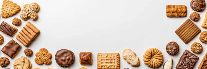 Aufkleber - Colorful sweets and cookies are beautifully arranged on a white background, providing ample space for customization or messaging. Generative AI