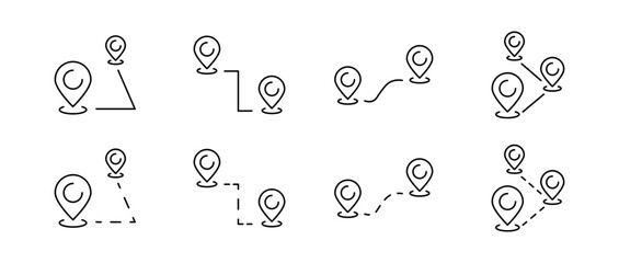 Poster - Map point route set icons. Linear style. Vector icons.