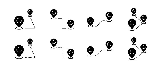 Poster - Map point route set icons. Silhouette style. Vector icons.