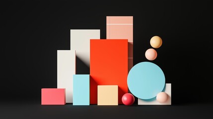Poster - colorful geometric shapes create a modern art composition with contrasting colors and forms on a dar