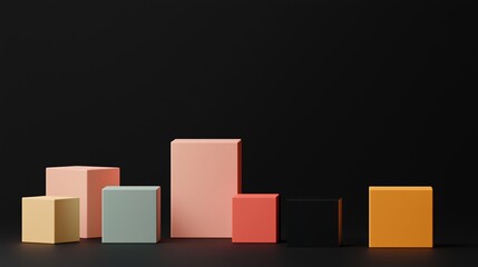 Poster - Colorful geometric shapes arranged on a dark background create an artistic display in a modern setting