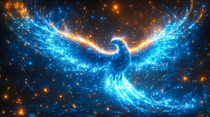 Poster - digital blue phoenix: ai-driven cybersecurity guardian symbolizing resilience and proactive defense